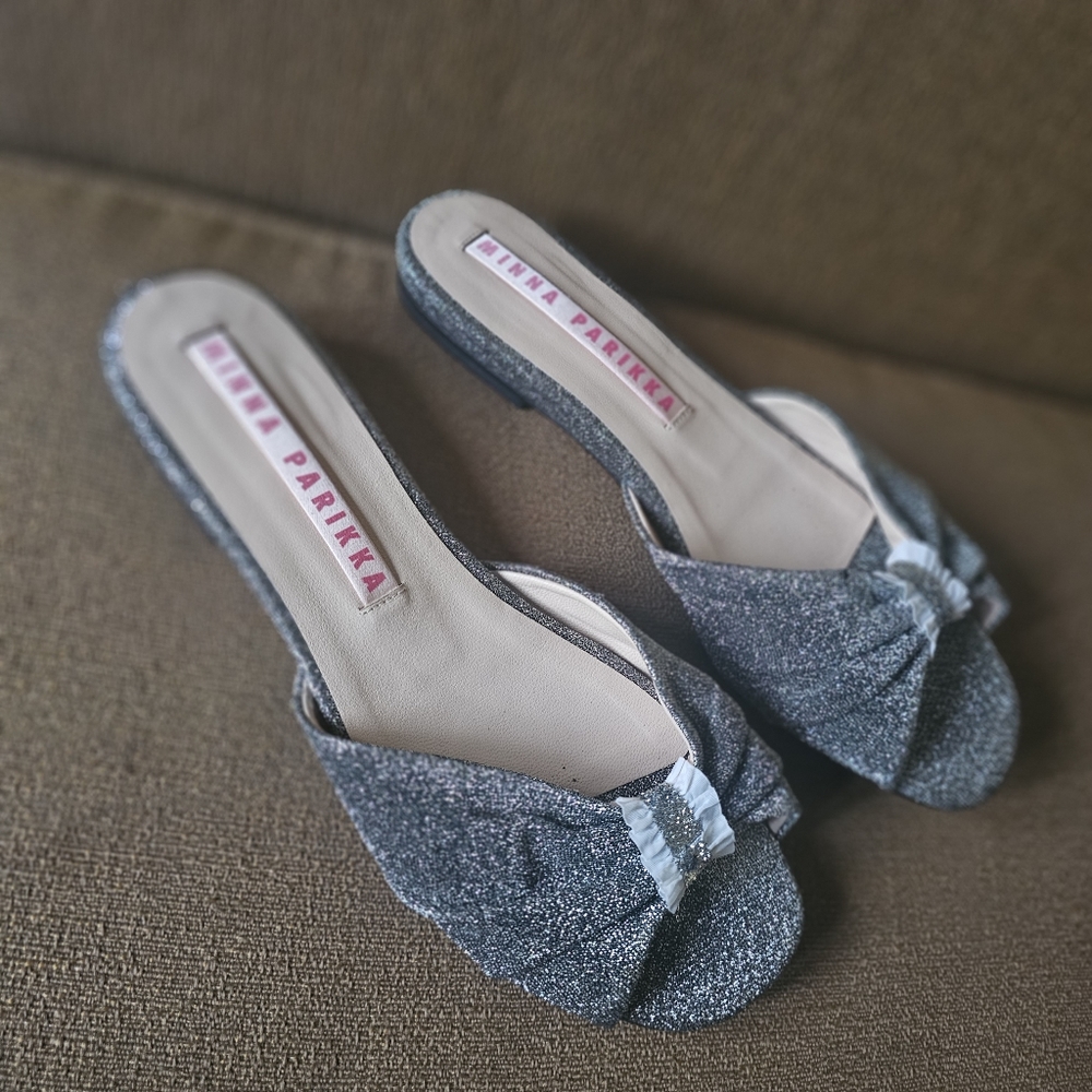 Minna Parikka Silver Flat Sandals Size 41 - Picture 8 of 12